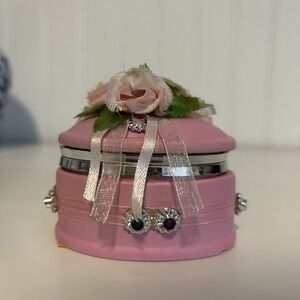 Pink Ceramic Heart Shaped Trinket Box